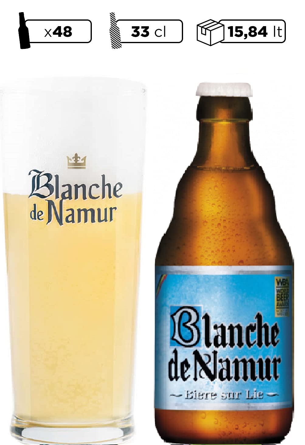 Blanche de Namur 48 Bottiglie Birra 33 cl Belgio Luppolo Malto Birra Bianca, Birra Blanche de Namur 48 Bottiglie - 15,84 Litri