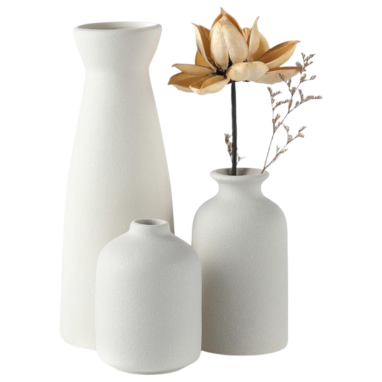 Oleegil White Ceramic Vase, Set of 3 Small Vases for Home Decor and Centerpieces