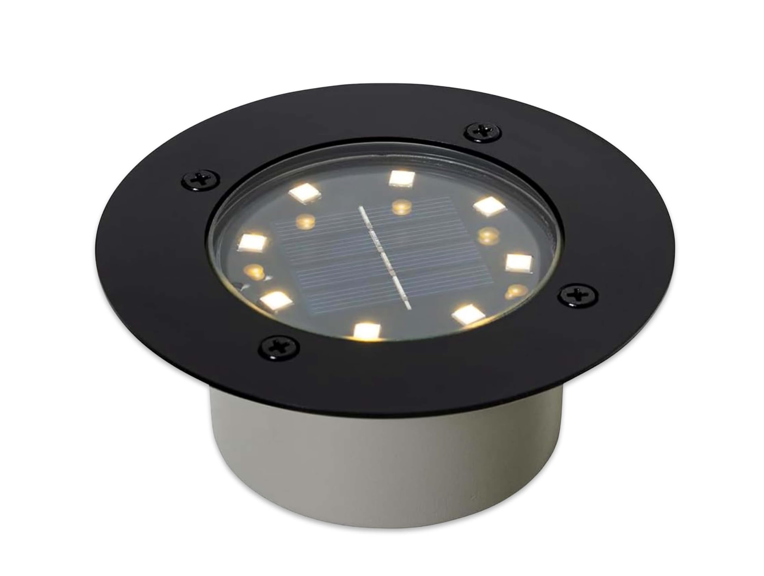 lambado 6er Set LED Solar Bodenleuchten Außen Schwarz matt | Hochwertige Bodenstrahler Wetterfest IP65 Ø12cm | Bodeneinbaustrahler mit 8 SMD LEDs Warmweiß 3000K