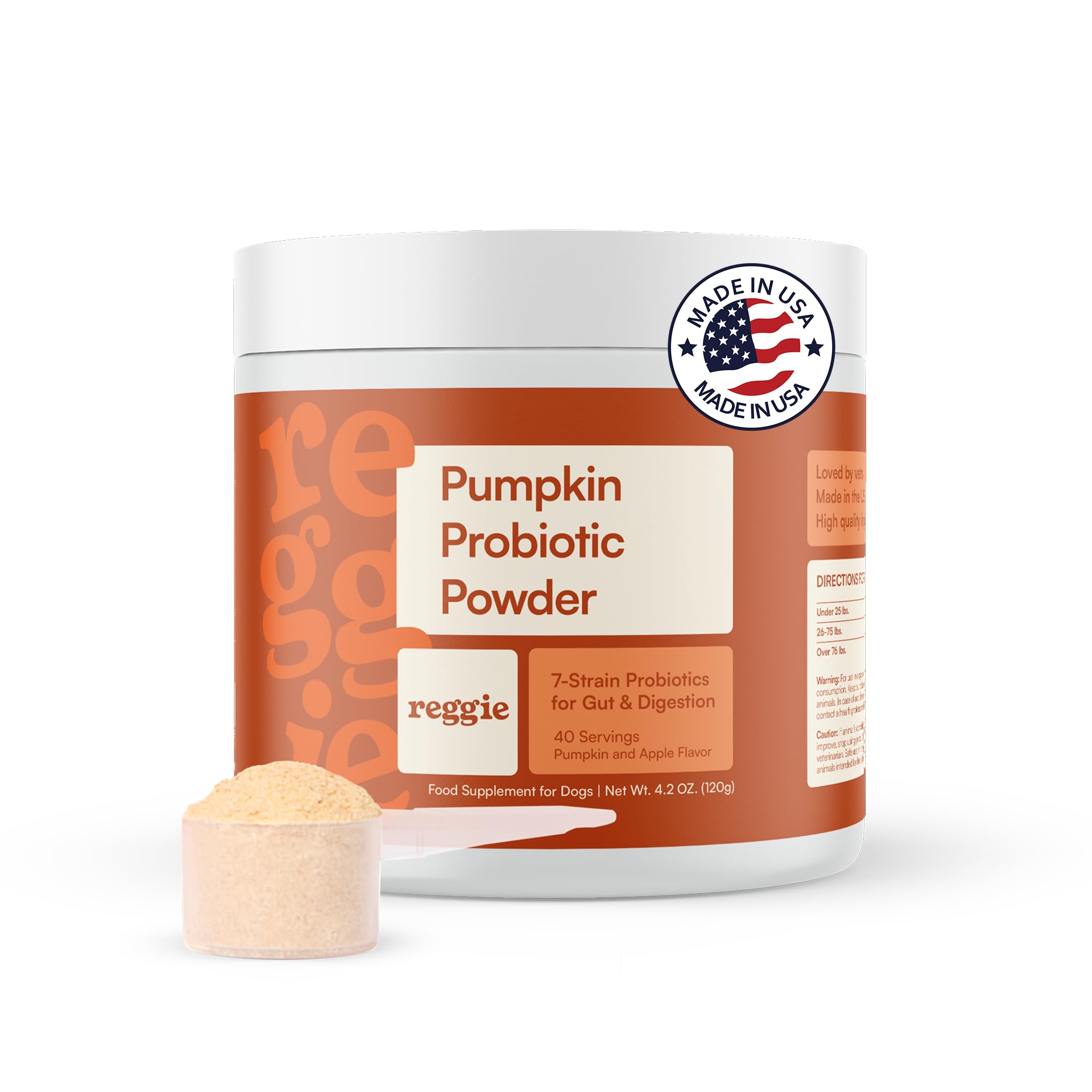 Reggie Pumpkin Probiotic Powder for Dogs | 7-Strain Probiotics + Pumpkin for Gut Health, Digestion & Stool Consistency | Natural Dog Digestive