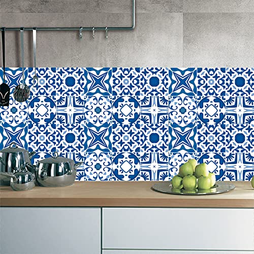 10 Feuilles Stickers Muraux Cuisine Credence Adhesive Pour CuisineGéométrique Bleu FoncéSalle De Bain Salon Escalier En Autocollant Ou Pvc Imperméable Décoration De La Maison 10x10cm Cover