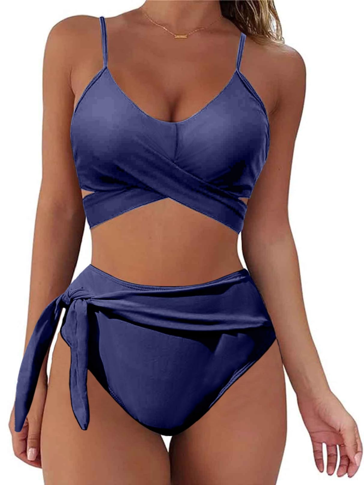 Yutdeng Bikini Mujer Braga Alta Crossover Cuello V Bikini Push Up con Relleno Biquini con Lazo Bikini Reductores Barriga Trajes de Baño Bañador Mujer Dos Piezas Bikini Triangulo