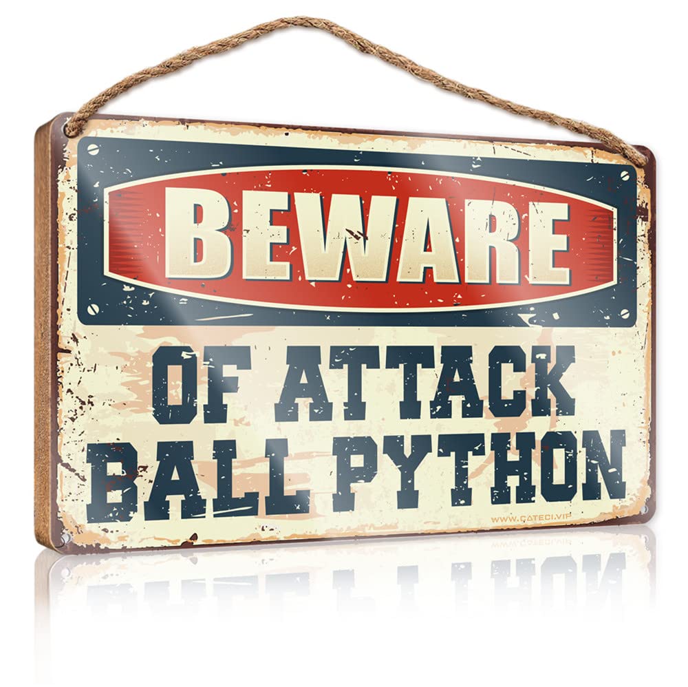 Hangding Wood Sign Beware Of Attack Ball Python Wooden Sign Fall Porch Sign Man Cave Furniture(23X35CM)