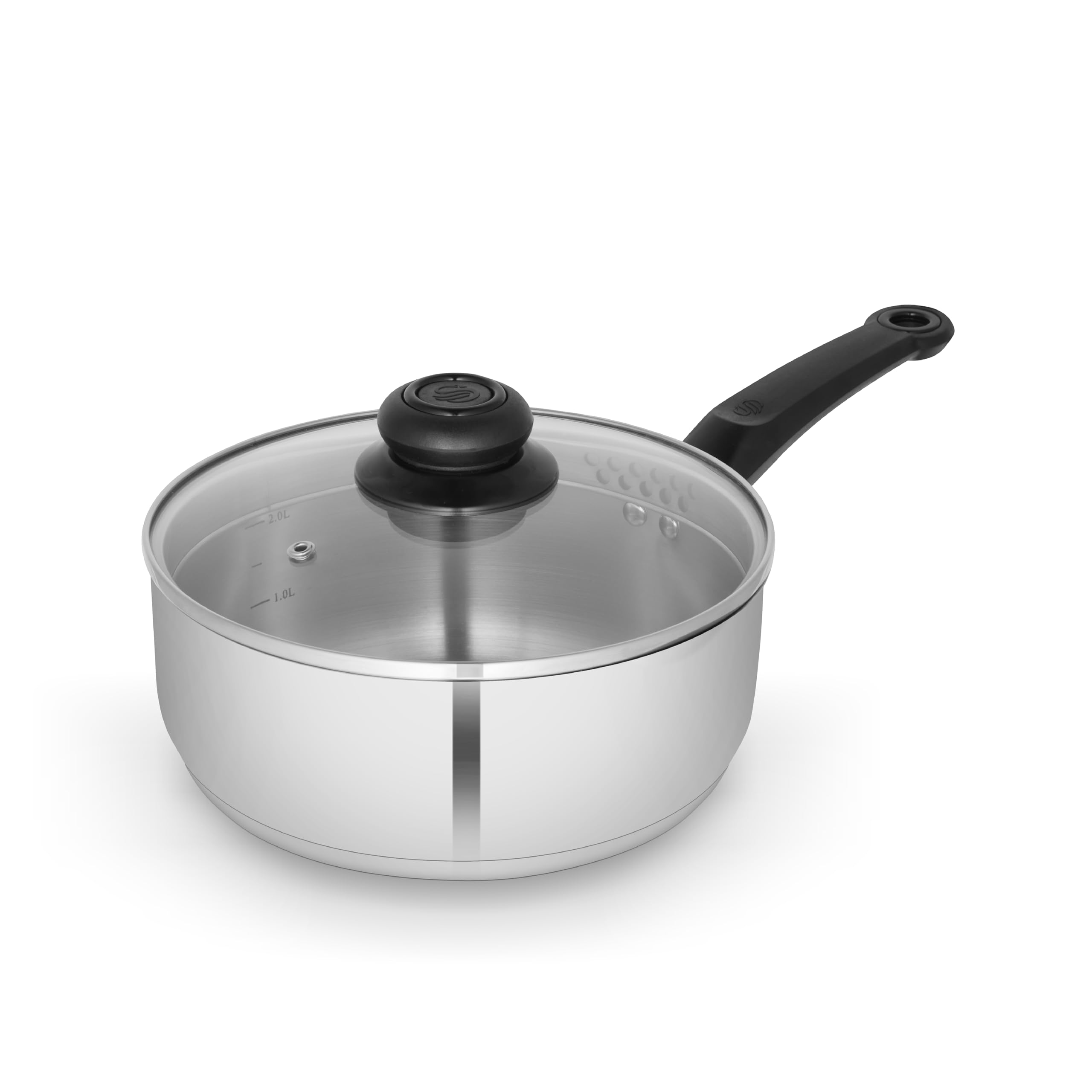 Swan Townhouse 16cm Stainless Steel Saucepan with Glass Lid, Suitable for All Hob Types (Including Induction), Dishwasher Safe, Stainless Steel