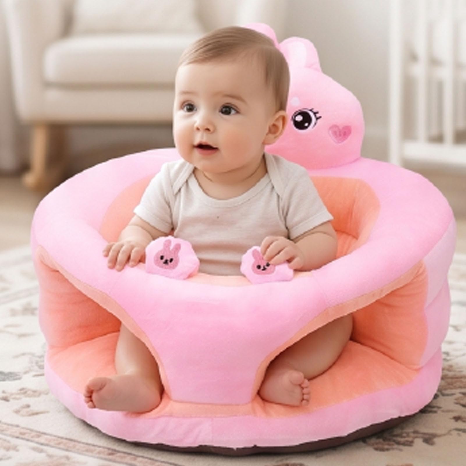 Plüsch Babysitz mit Rückenstütze, Weicher Stoff, für Sitzlernhilfe,