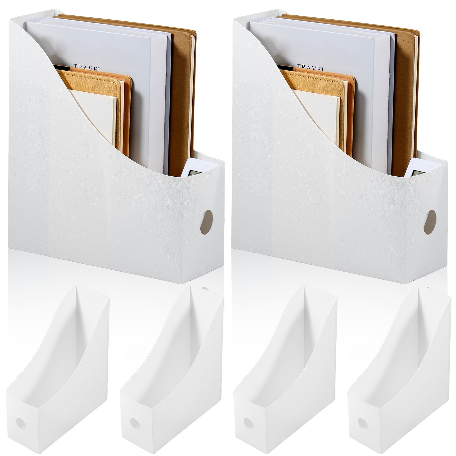 Foribyw White 6Pcs Magazine File Holder, Cardboard Magazine Holder Document Storage Box, Plastic Paper Files And Folders Divider Desktop Organizer, Recyclable Magazine Rack For Home Office School Desktop(White)