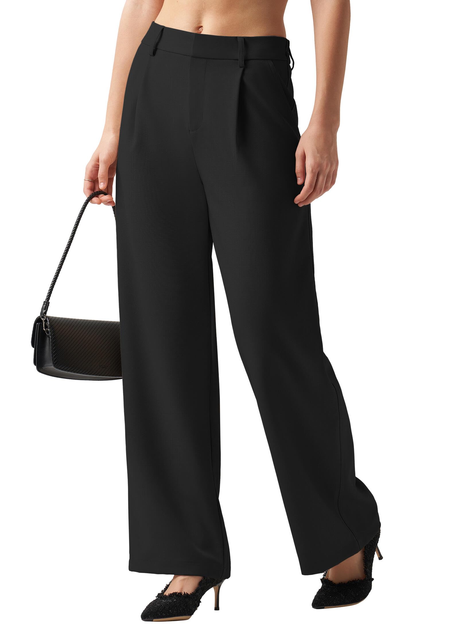 Womens Wide Leg Work Dress Pants High Waisted Casual Slacks Business Office Pants with Pockets 31 Black 3XL