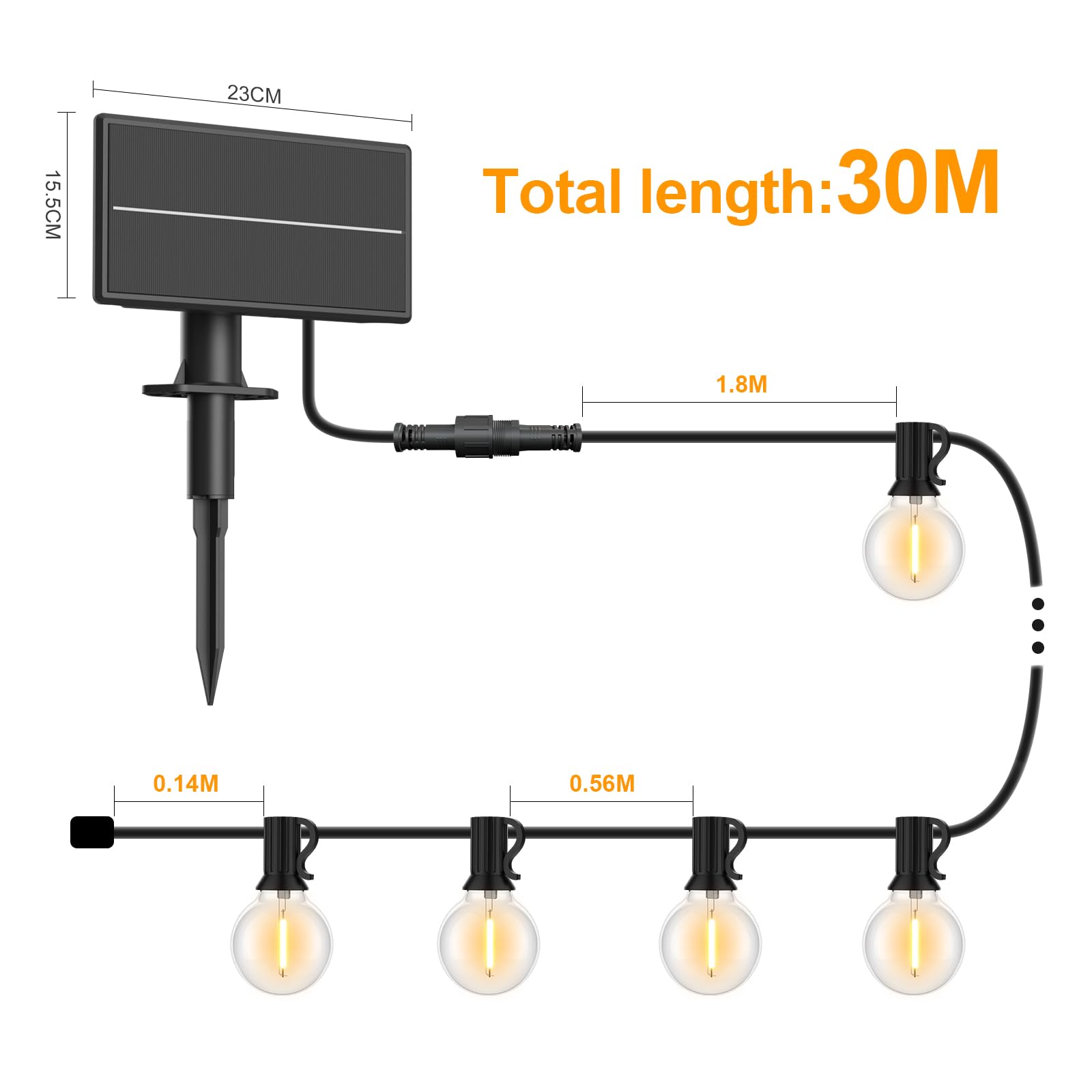 Miootly IP65 Catena Luminosa Esterno Solare 31M 50+2 Lampadine Luci Solari Esterno Giardini Terrazze, Batteria 4400 mAh