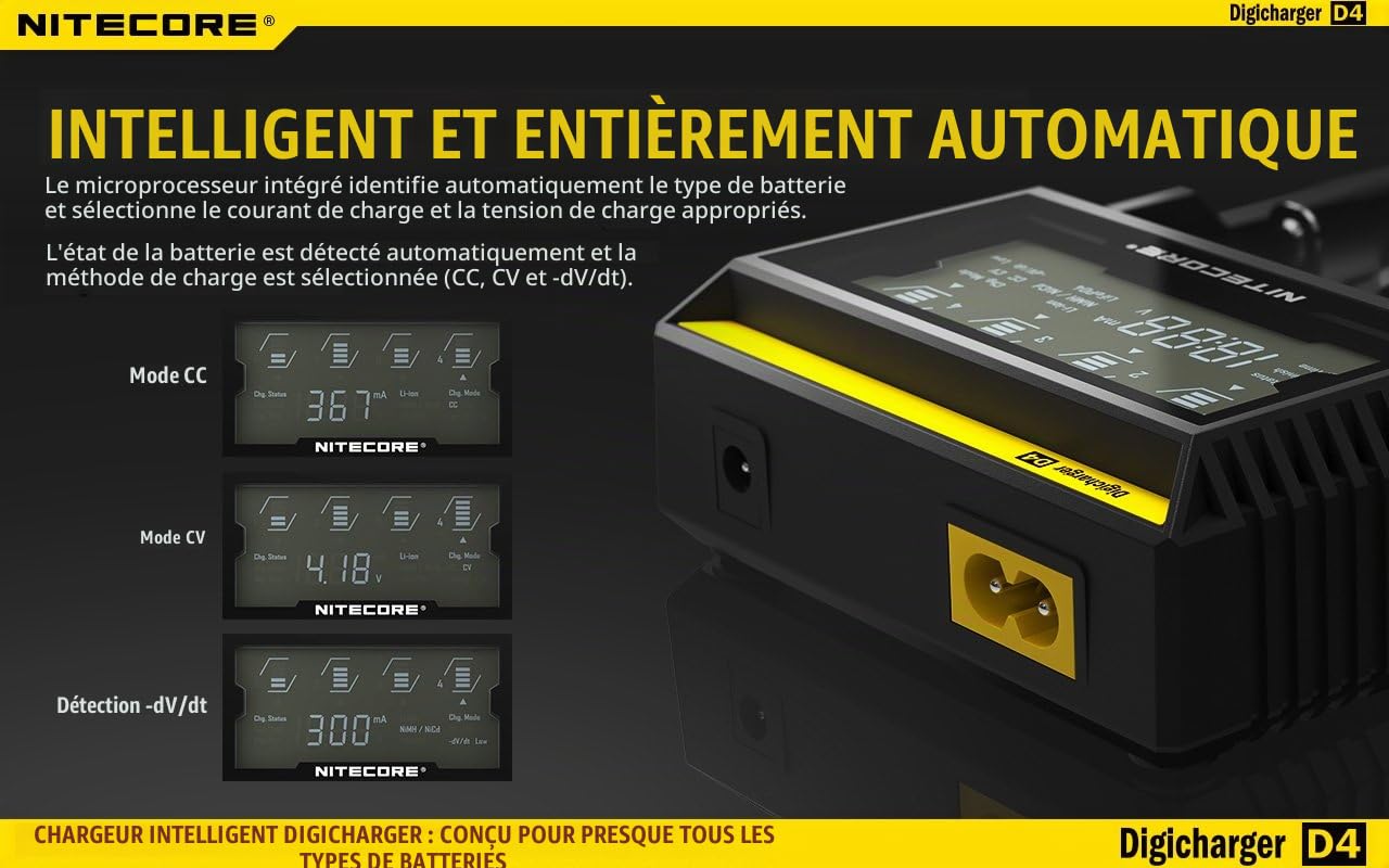 Nitecore D4 Chargeur de batterie Noir/Jaune