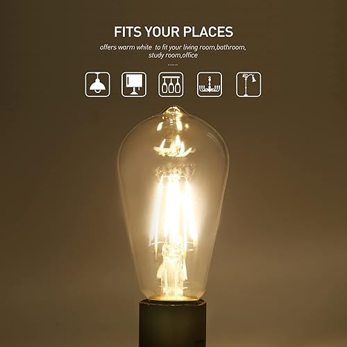 Miniatura 3 de Bombilla LED Edison de 4 W, bombilla Edison vintage de 40 W, bombilla E26 no regulable, 450 lúmenes, 2300 K, ámbar cálido, paquete de 12