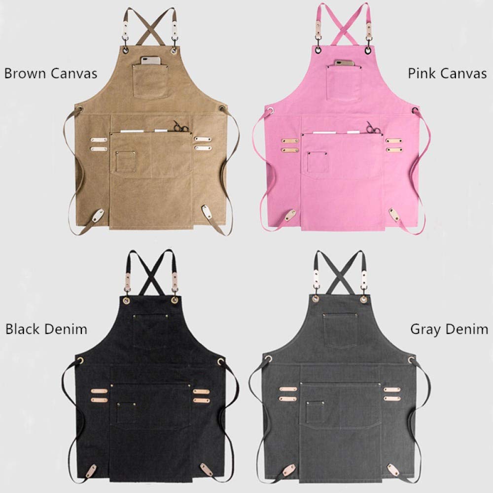Tabliers de cuisine pour femmes, Tablier de dossard réglable, tablier noir gris denim rose marron tablier Cafe Barista Bartender Restaurant pâtissier uniforme uniforme de fleuriste ( Color : Black Den