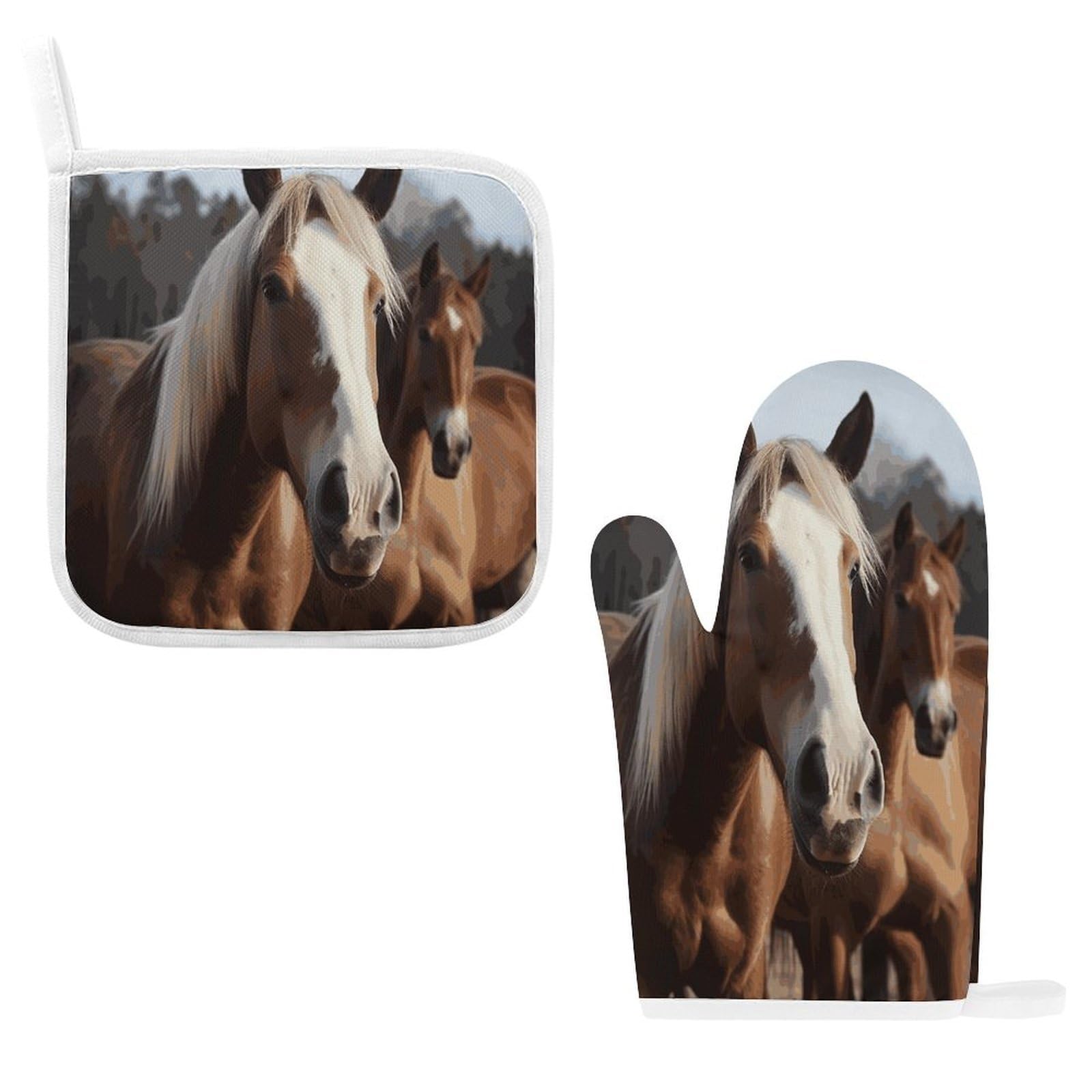 Btcowzrv Style Horses Animals Oven Mitts And Pot Holders 2Pcs Set
