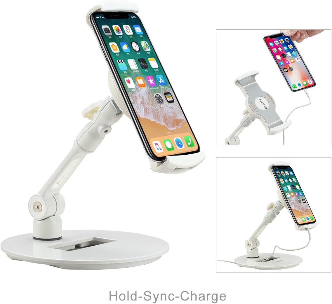 🔥 Suptek Aluminum Tablet Desk Stand 360° Flexible Cell Phone Holder Mount for iPad, iPhone, Samsung, Asus and More 4.7-11 inch Devices, Good for Bed, Kitchen, Office (YF108DW)
