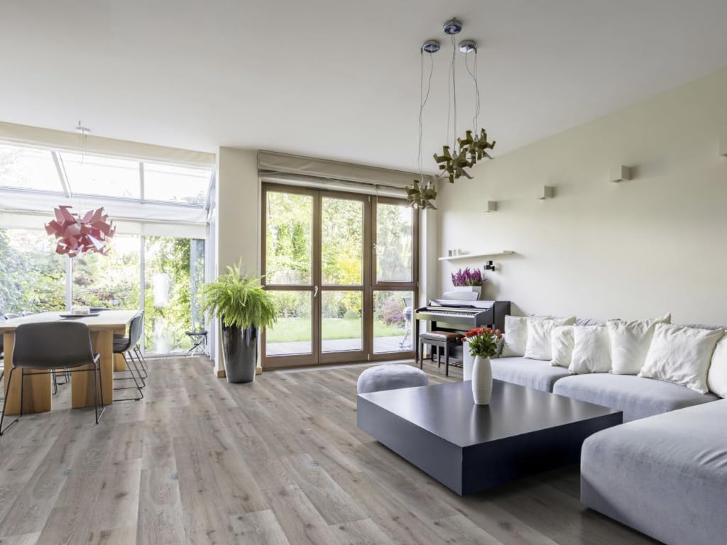 Grau 7,5 mm Korkboden DESIGNTrend Eiche Greystone, Kork Naturboden Holzoptik Landhausdiele, Korkfliesen Korkparkett | 1 Stk. ca. 2,03 m², 116.4 x 19.4 x 0.85 cm