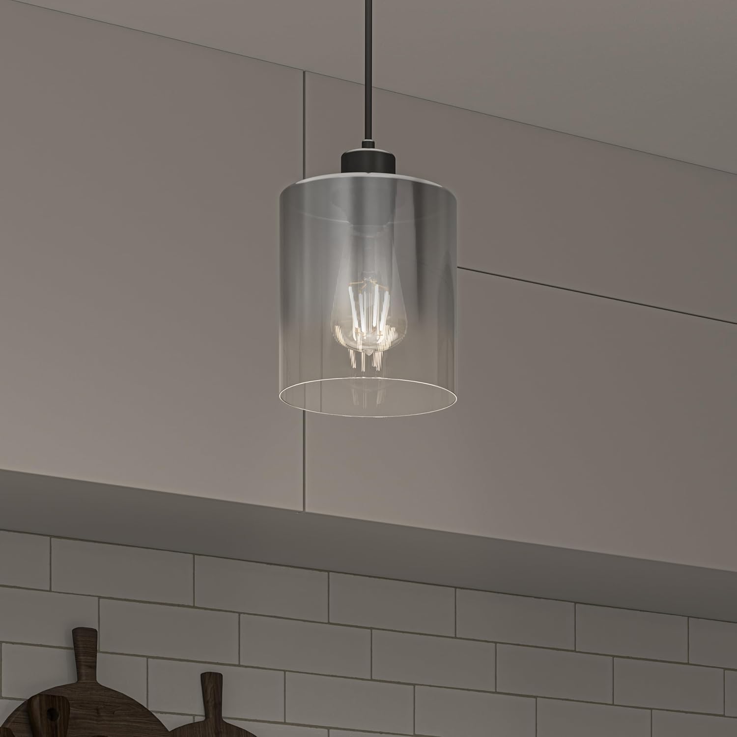 artika Haze Pendant Light with Smoke Chrome Gradient and Clear Glass, Ideal for Kitchen, Dinning Room, Bathroom, Matte Black Single Pendant Light Fixture