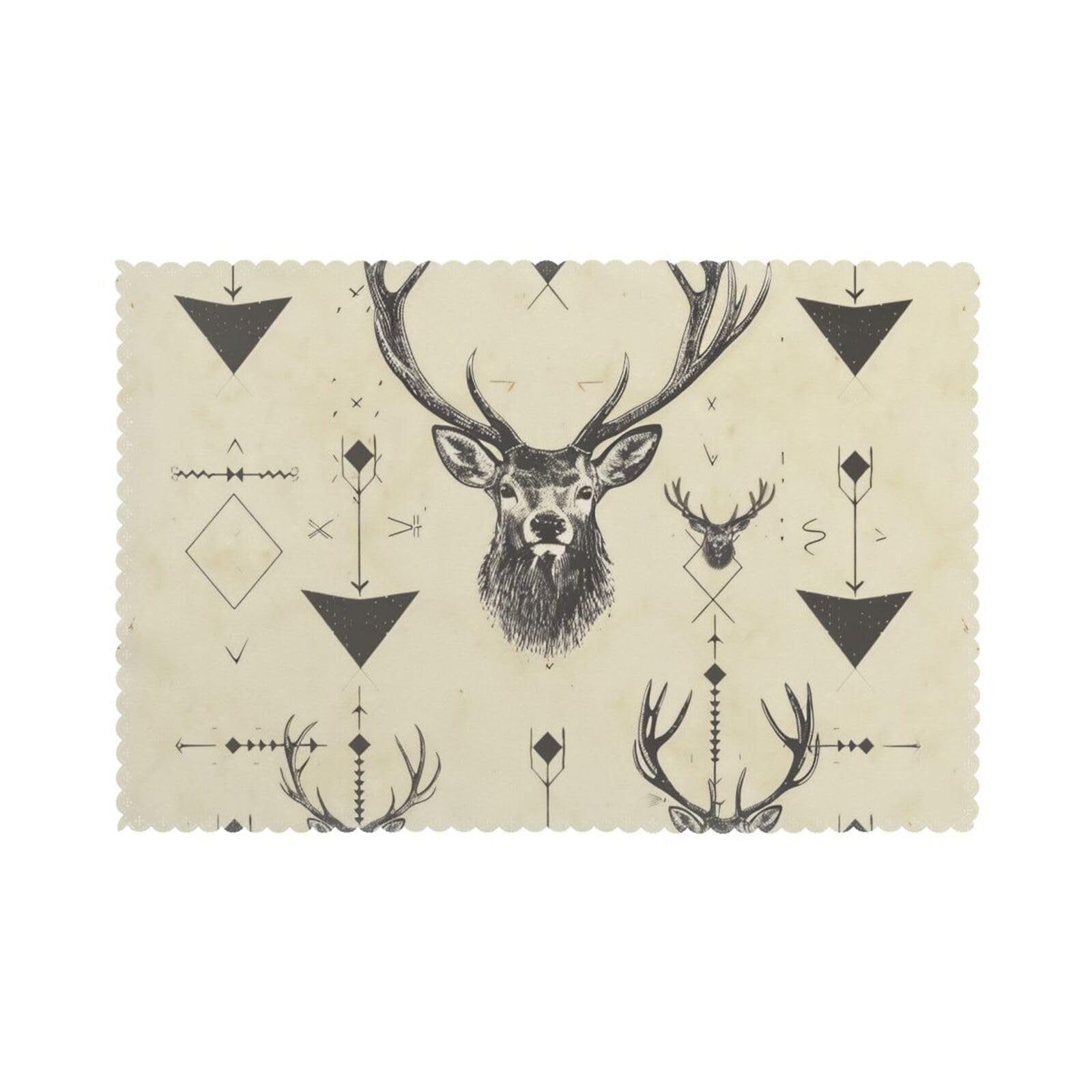 Hunting Arrows Triangles Deer Printed Placemat Heat Resistant Place Mats Set of 6 PCS Washable Kitchen Table Mats, 12x18 Inch