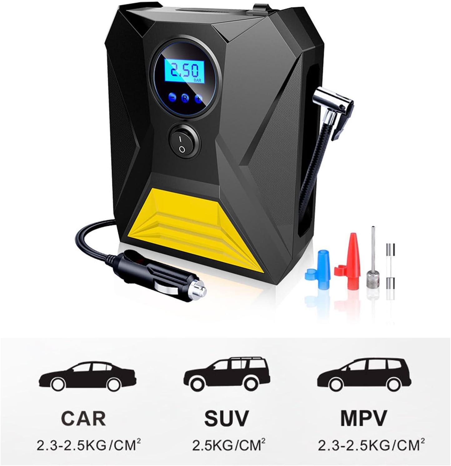 Tire Inflator Electric Portable Car Air Compressor with LED Light Digital 12VDC Auto for Balls