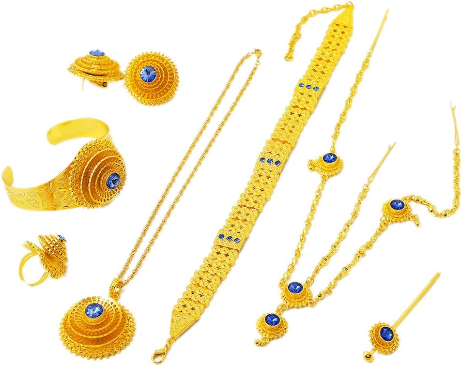Ethlyn24K Gold Plated Eritrean Ethiopian Traditional Stone Wedding Jewelry Sets Women Wedding Setsโฆ