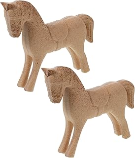 木製馬の置物 DIYペイント用彫刻フィギュア 向け工芸品 卓上飾り オフィスや家庭の動物模型 2個セット