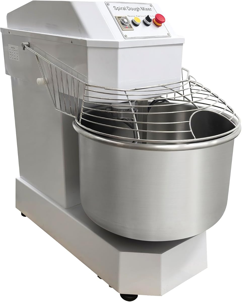 80L Commercial Dough Mixer Spiral Stand Mixer, Dual Speed & Dual Action, Stainless Steel Dough Kneading Machine, 72LB Dry Flour Capacity, for Bakeries Pizzerias, 220V, 3-Phase