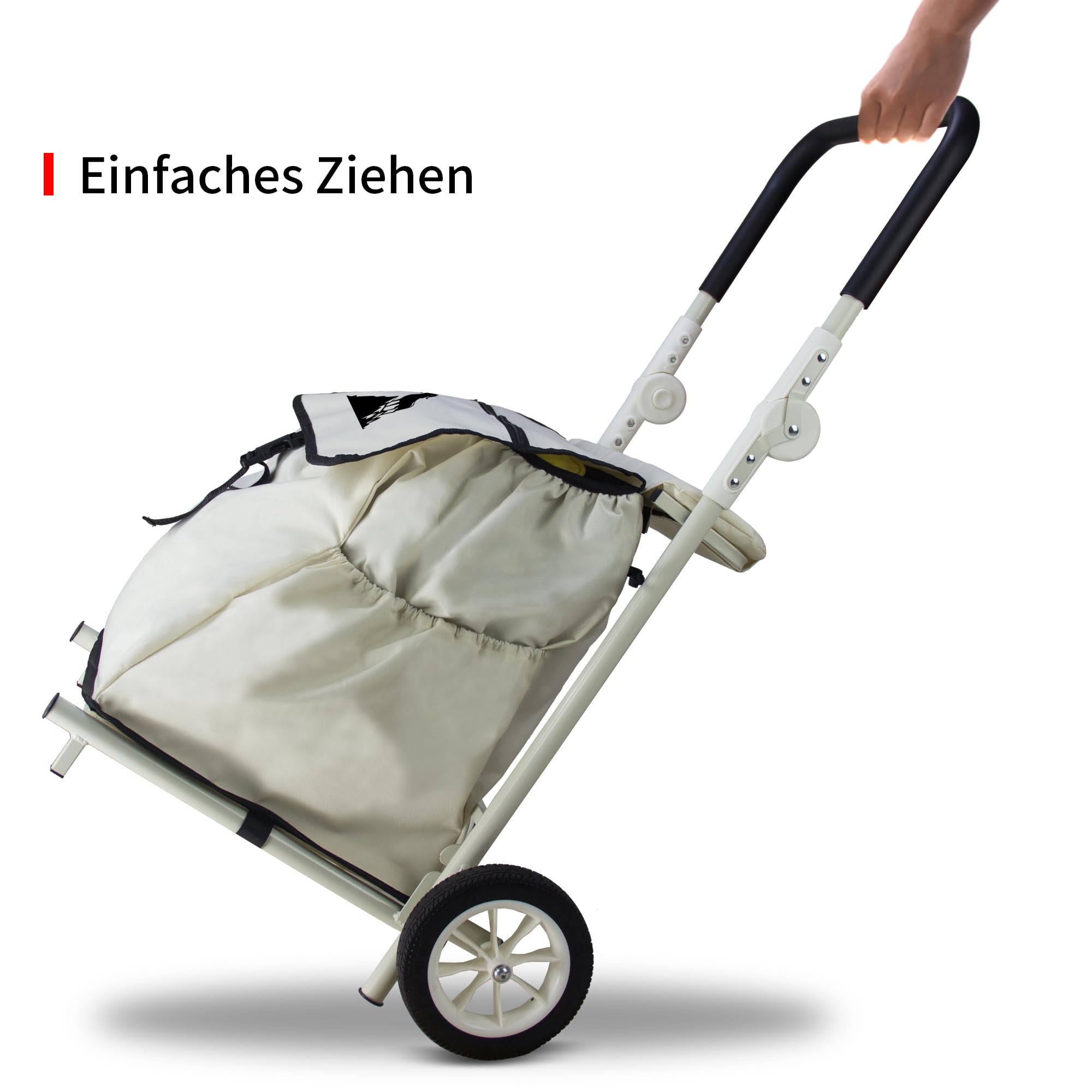 Einkaufstrolley Klappbar, Beige | Bis 50kg Belastbar, 120L Kapazität, Als Sitz verwendbar, Für Einkaufen und Warentransport