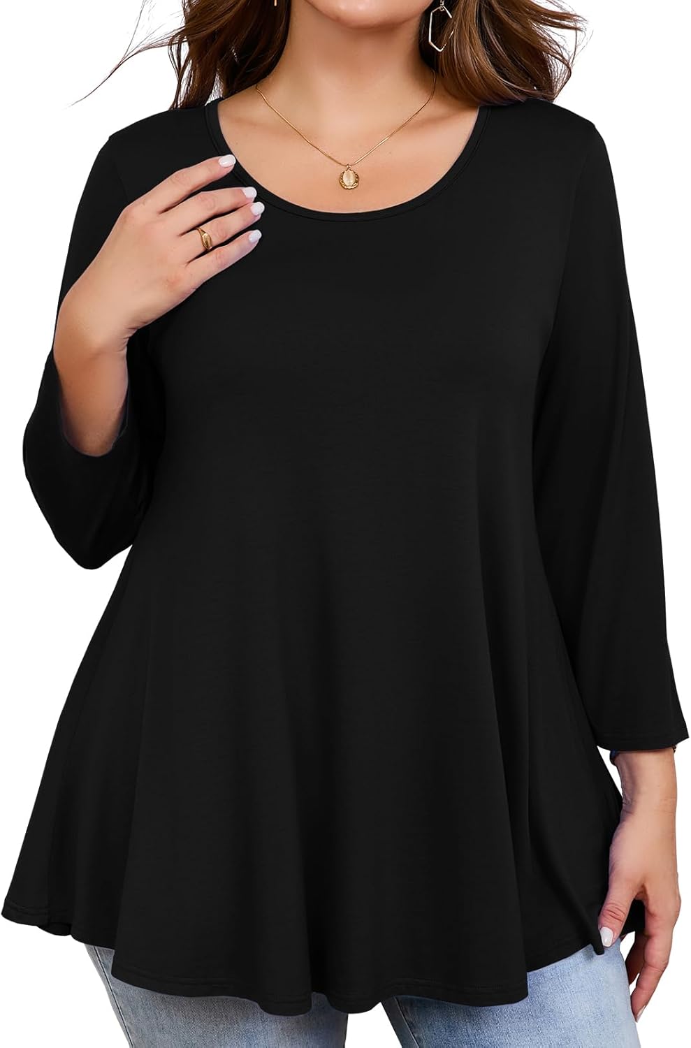 JollieLovin Womens 3/4 Sleeve Loose Fit Swing Tunic Tops Basic T Shirt - Image 3