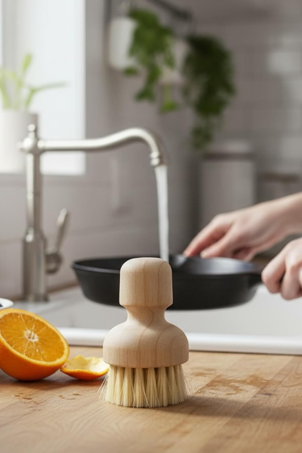 Cactus Fiber Vegetable Brush Dish Brush Wooden Handle Fruit and Vegetable Cleaning - One Size