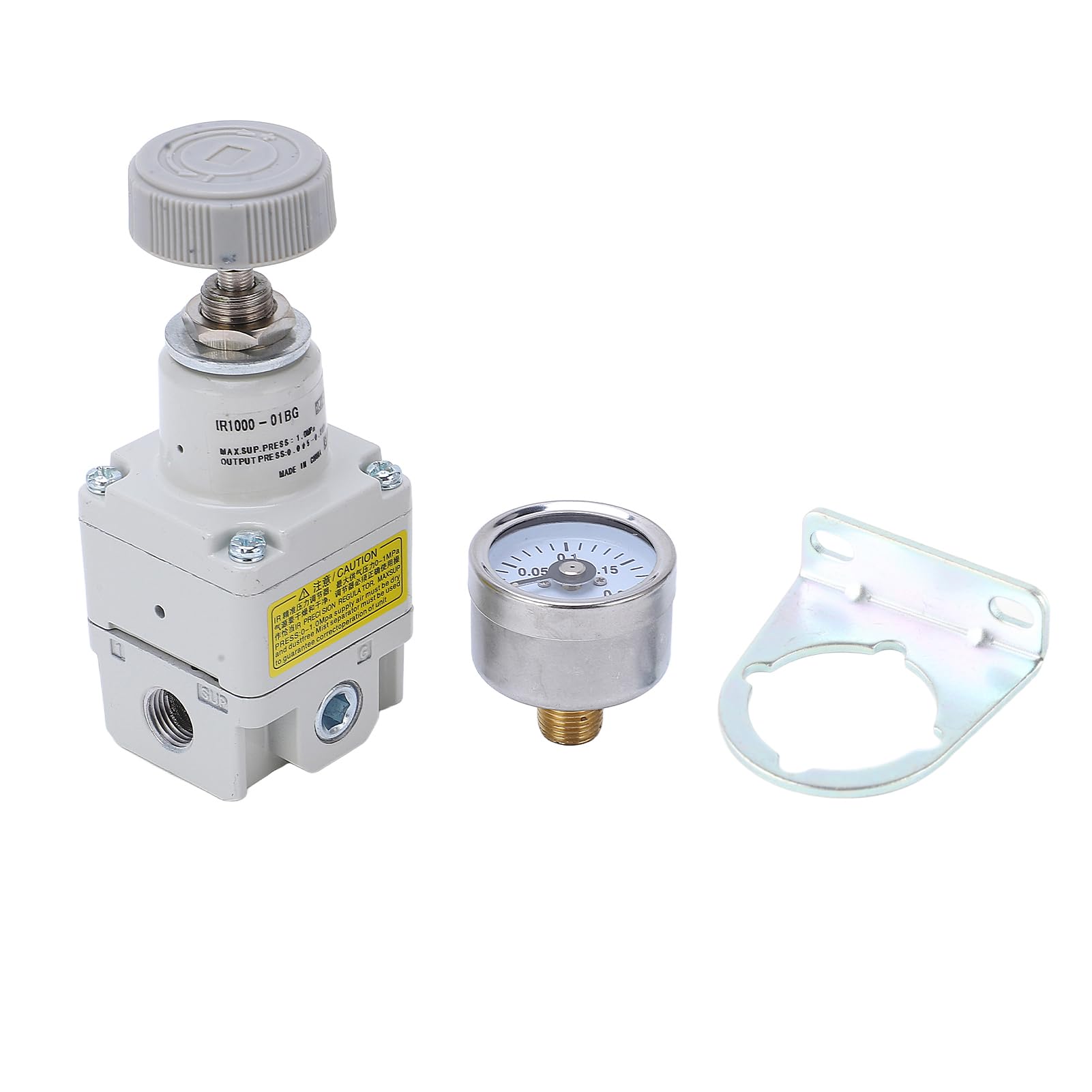 Compressed Air Regulator, Miniature Air Pressure Regulator with Gauge Accurate Pressure Reducing, Valve SMC Type, Embedded Gauge, Bracket