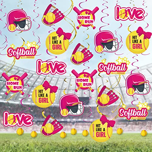 36 Pack Softball Party Decorations For Girls - Softball Themed Hanging Swirls Ceiling Streamers Sports Club Competitive Party Supplies Pink And Yellow #TOP22