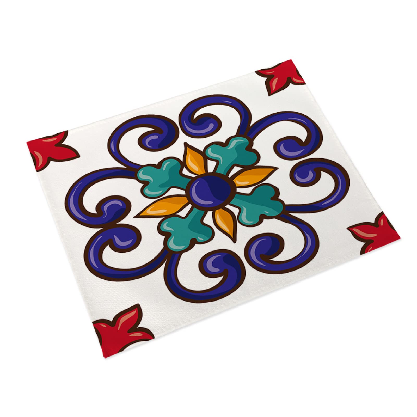 Manteles Individuales Azul Real Verde Rojo Mantel Individual Algodón y Lino Lavable Salvamanteles Individuales Resistente al Calor Bajoplatos Individuales Mesa Tapetes para Mesa 30x45cm 6 Pcs