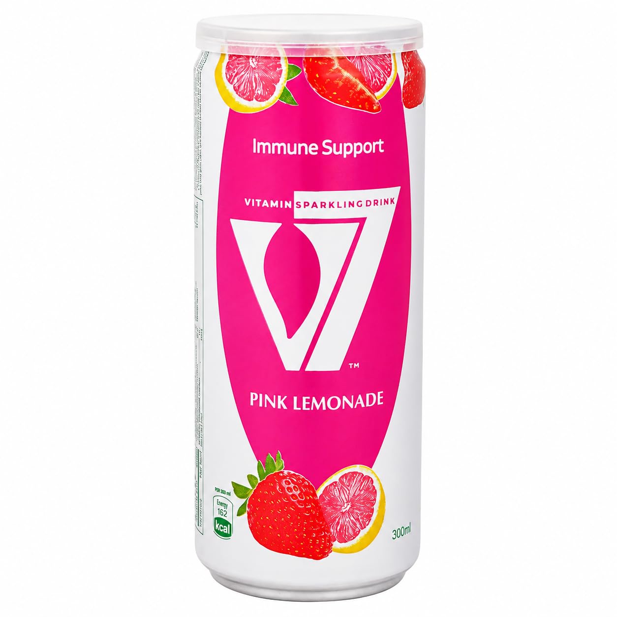 V7 Pink Lemonade Vitamin Sparkling Drink, Natural Flavors, Immune Support, with Vitamins B6 & B12 and Honey, Summer Edition, 300ml Can-image-1