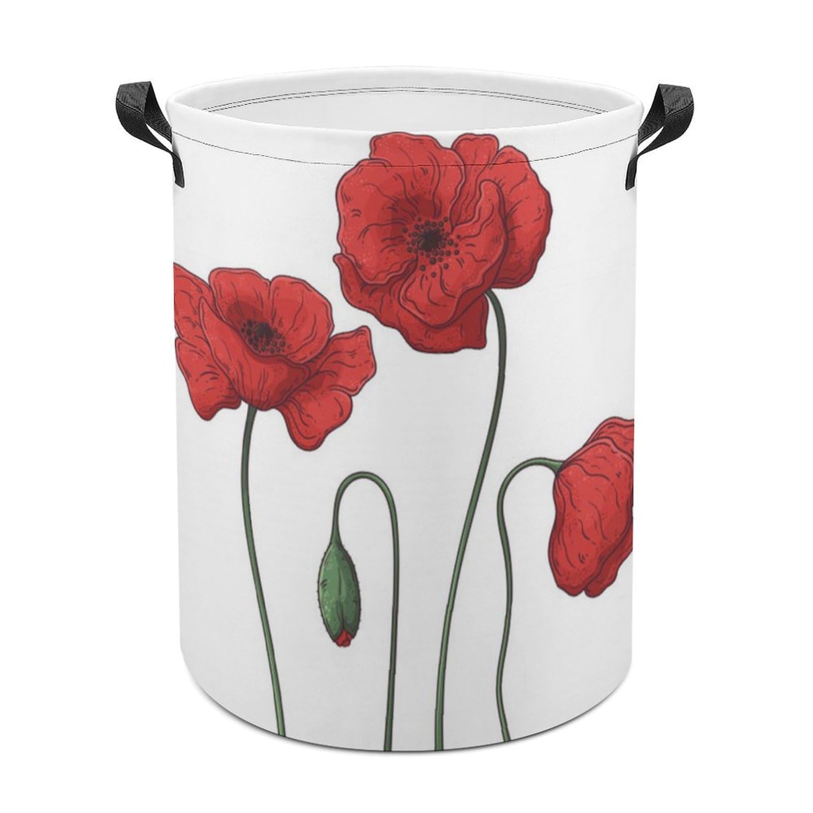 MHYRAC Laundry Hamper, Poppy Flowers Laundry Basket, Washing Basket with Handle