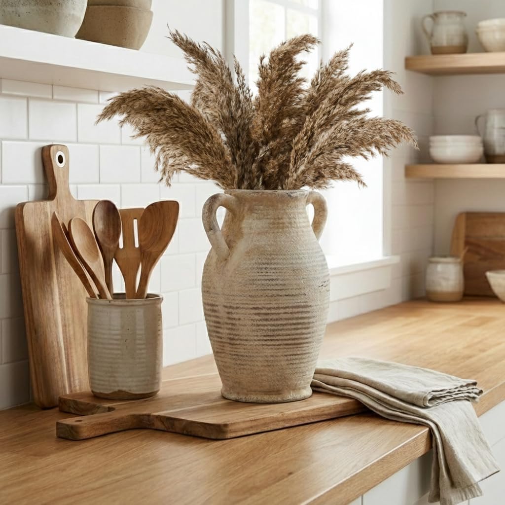 Emotionally Grounded Vase, Vaseking Large Ceramic Rustic Vase with 2 Handles, 9.8 inch Minimalist Decorative Farmhouse Tall Vases for Home Decor, Living Room, Enterway, Table Decoration, Gray - Image 8