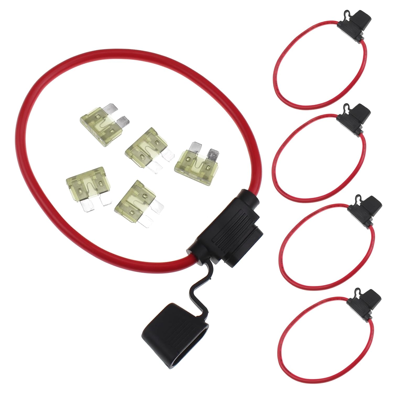 ZOOKOTO 12V 10 Gauge Inline Fuse Holder with 25 AMP ATC Blade Fuses,Tinned Copper Wire Fuse Holder for Car Truck Boat Motorcycle (5pack)