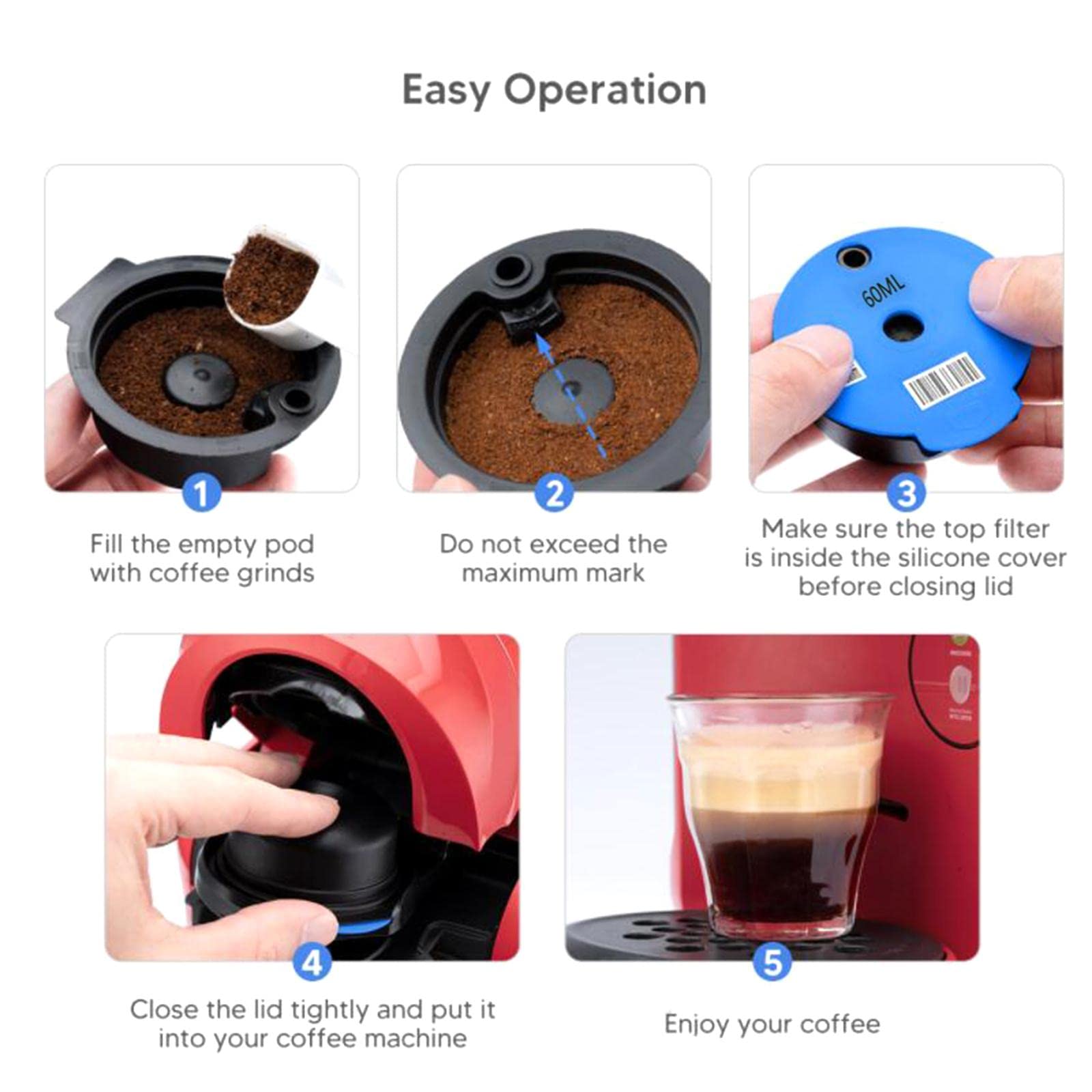 Cápsulas de Café Reutilizables Cápsula de Café para Espresso Filtro de Doble Capa Fácil de Instalar, 60ml
