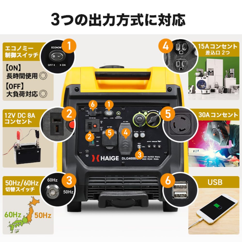 Amazon | ハイガー(HAIGE) インバーター発電機 3.5kVA 100V専用