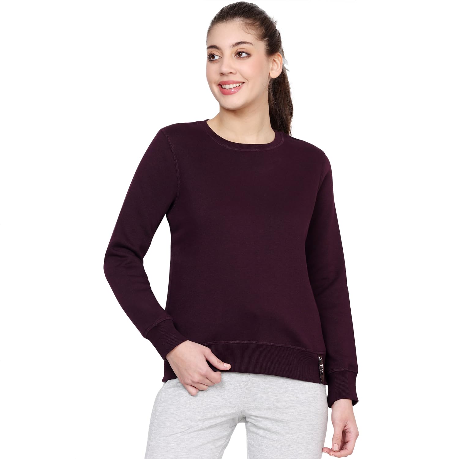 BODYACTIVE Women Rich Cotton Full Sleeve Solid Sweatshirt-picture-11