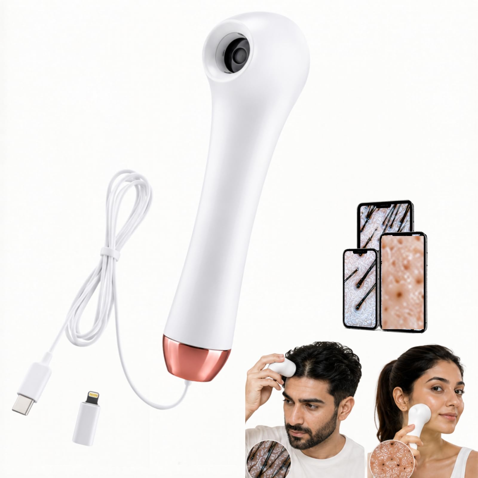 lumiscope scalp & skin analyzer | 4x magnification hd camera | ipx5 waterproof | usb 1m cable, jpg/mp4 recording, compatible with ios & android | professional scalp & skin tracker