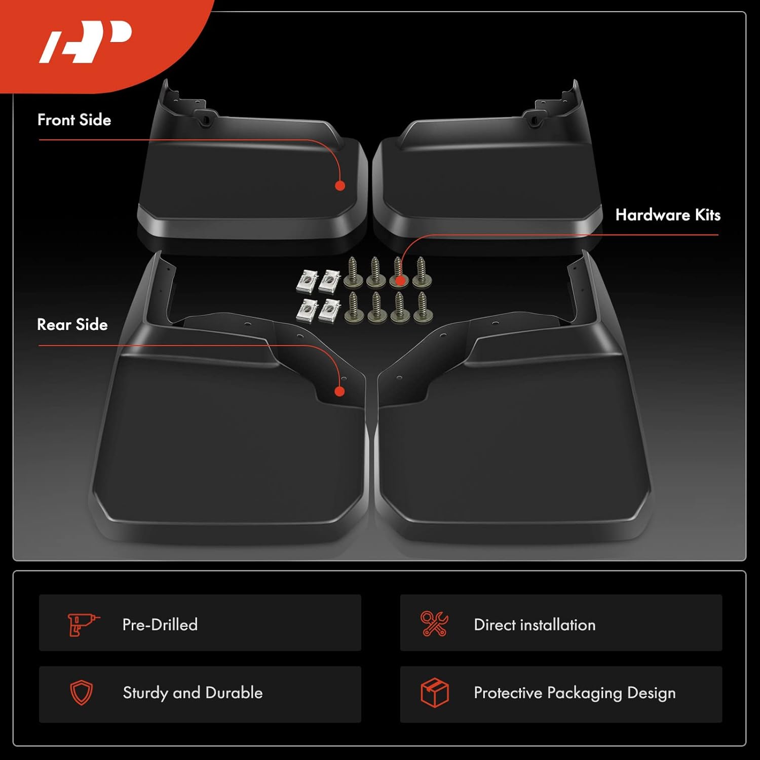 A-Premium Set of 4PCS Mud Flaps Splash Guards Mudguards Mudflaps with Hardware Accessories Compatible with Jeep Wrangler (JK), 2007-2018, Sport Utility, Front and Rear (Driver & Passenger Sides)