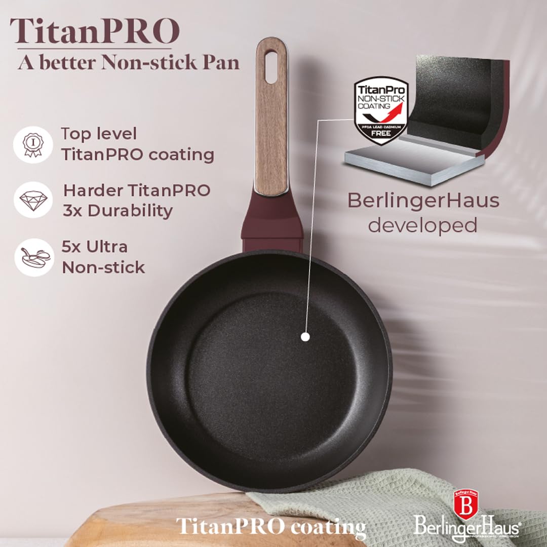 Berlinger Haus Juego de Sartenes Antiadherentes 3 Piezas, Aluminio Forjado con Revestimiento TitanPro, Inducción Turbo, Mango Ergonómico, Apto para Todas las Cocinas, Colección Leonardo Nordic