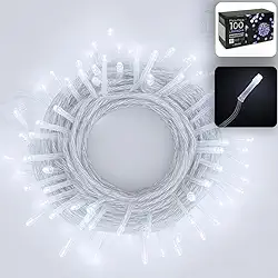 Cordão Pisca 100 LEDs Branco Frio 9 Metros 8 Funções de Piscar – Linha Premium 110V – Luz Decorativa para Natal, Festas, Varandas, Jardins e Casamentos Econômica, Flexível e Durável (Branco Frio)