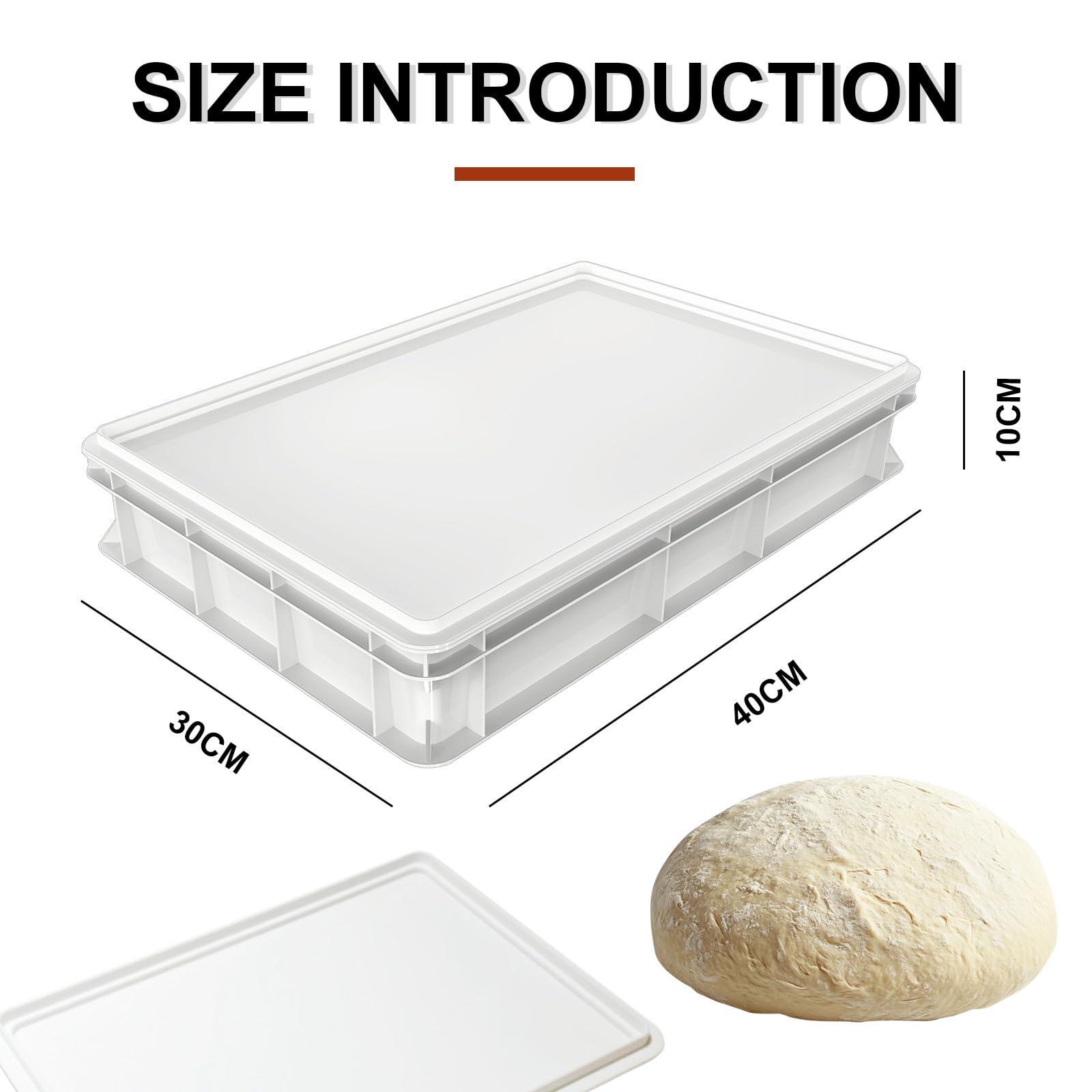 Hsyan Pizzaballenbox mit Deckel, Gärbox Sauerteig Teigwanne Stapelbare Teigbox Knetbehälter Nudelbox Teigbehälter für Brot und Pizza 30 x 40 x 10 cm