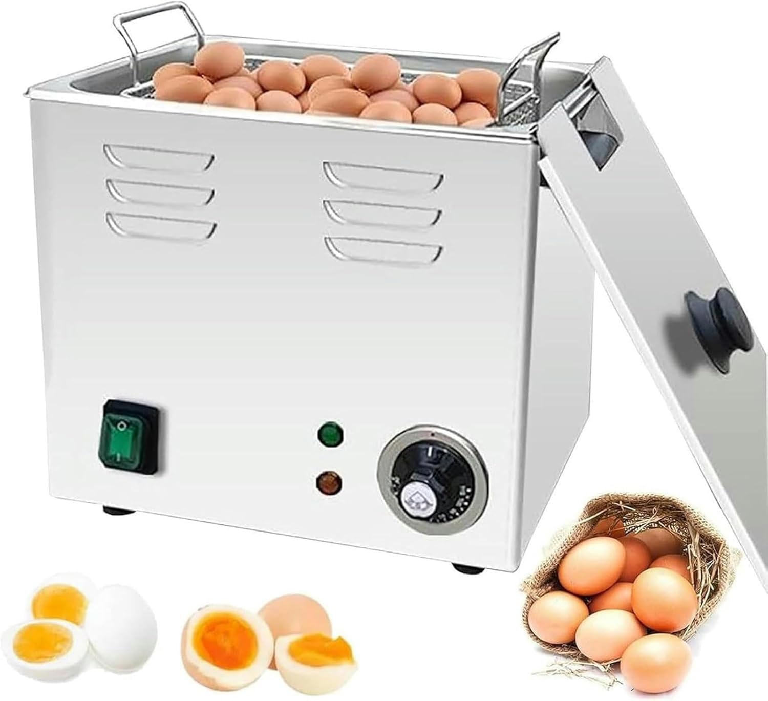 Commercial Egg Boiler,2600W Stainless Steel Egg Cooker With Mesh Basket,Automatic Hot Spring Egg Steamer,60pcs Large Capacity,for Commercial Use-