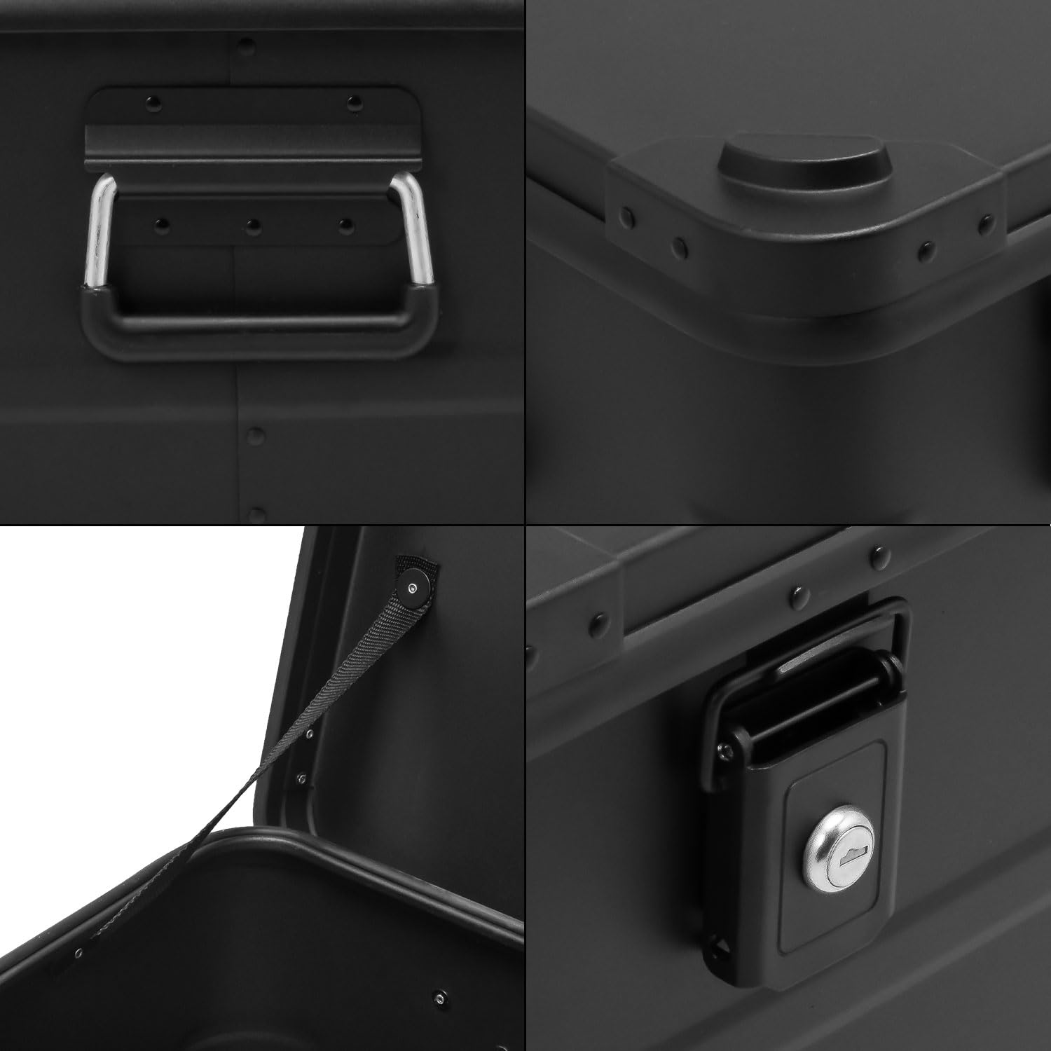 Alubox Alukiste abschließbar E39-BLACK - Premium Aluminium Lagerbox 39 Liter - Deckel mit Aluminium Druckguss Stapelecken und Gummidichtung - inklusive Schlösser - komplett schwarz