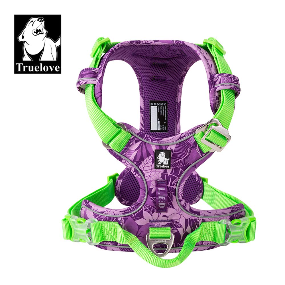 WINHYEPET True Love No-Pull uprząż dla psa, regulowana kamizelka na zewnątrz odblaskowa nylonowa miękka uprząż dla zwierząt domowych pies dla małych dużych psów (kamuflaż fioletowy, M)