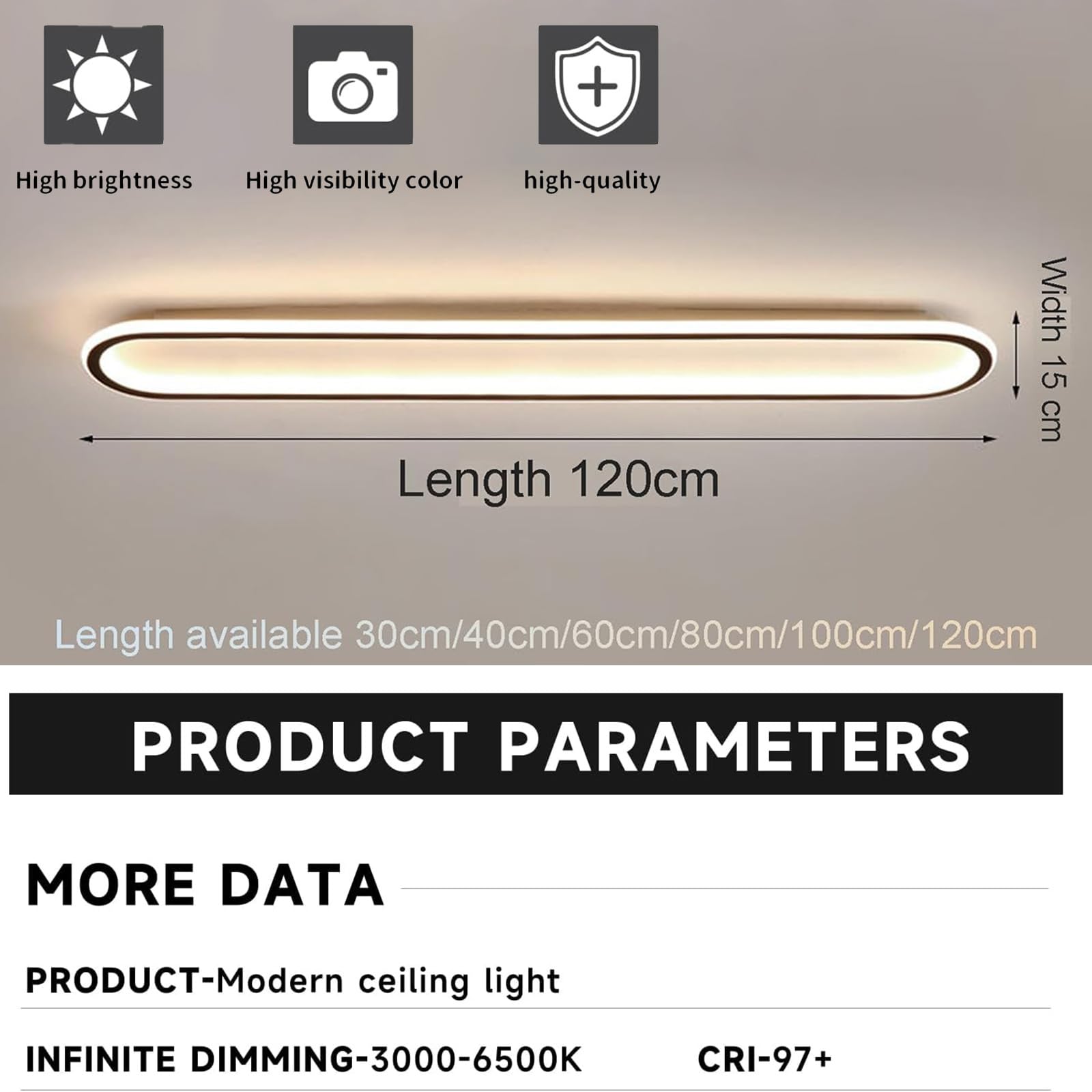 Metallo Plafoniera LED Rettangolare 24W Lampada da Soffitto Moderna Alluminio Iluminazioni da Plafoniere 100W Equivalente Illuminazione per Soggiorno Camera da Letto (Bianco Luce Calda,60CM)