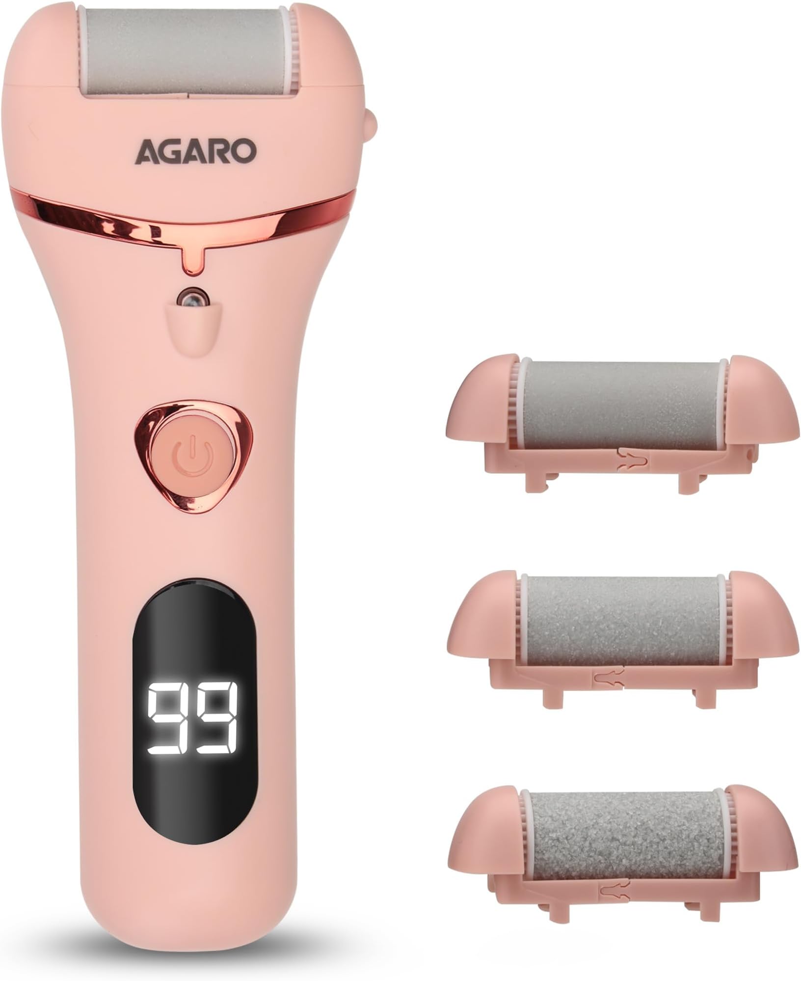 AGARO Callus Remover with 3 Interchangeable Head Rollers, Electronic Foot Scrubber For Callus & Dead Skin Removal, Pedicure Device, 2 Speed, Rechargeable Foot Care, Waterproof, CR1727, Pink