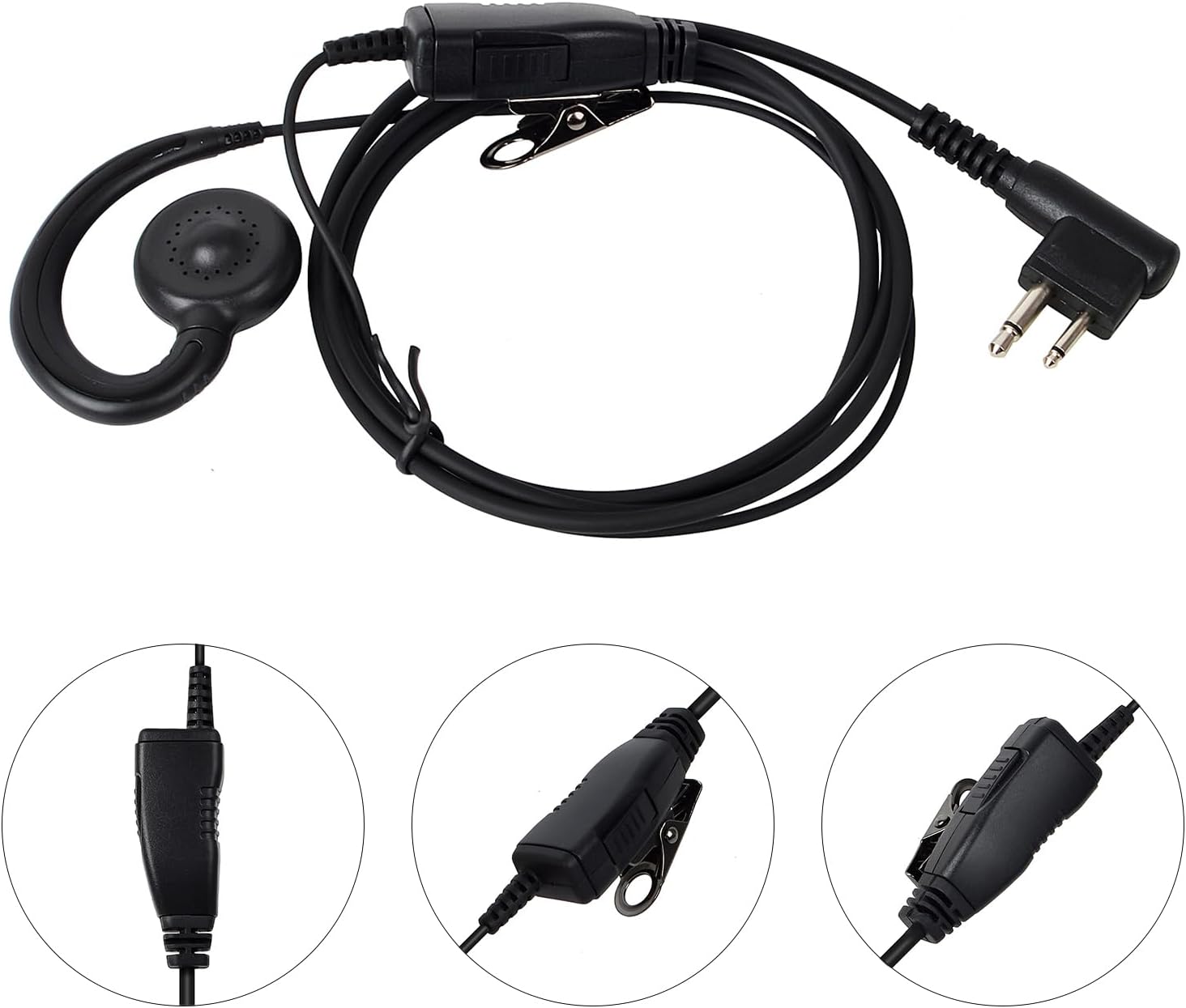 1-Wire C-Hook Swivel Walkie Talkie Earpiece with in-line Microphone and PTT,for Motorola CP185 CP200 CP200D BPR40 CLS1410 RDV5100（2 Packs） - Image 4