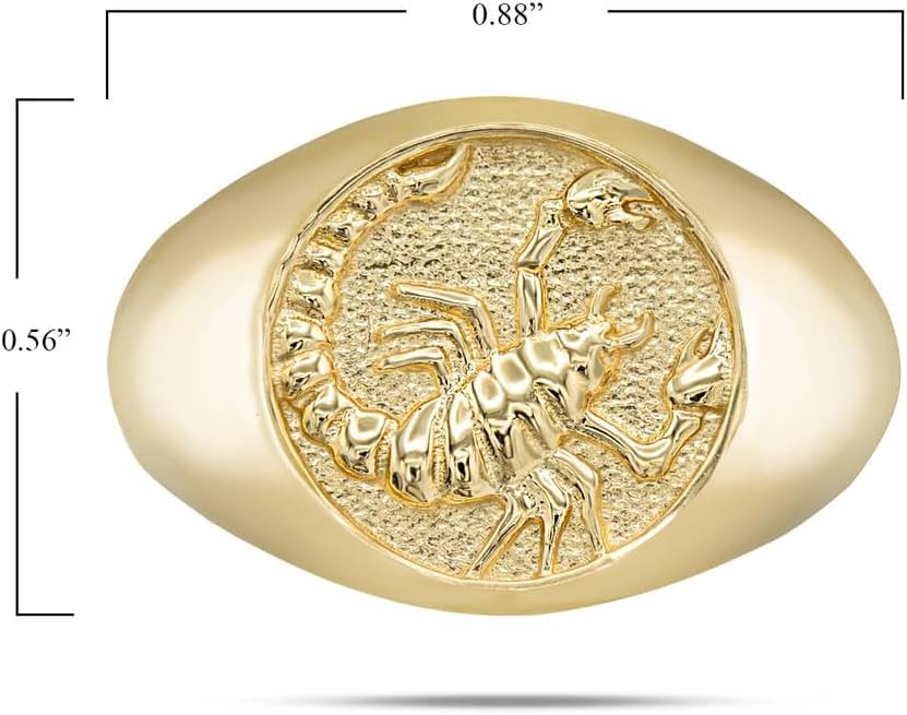 14K Yellow, White, and Rose Gold 1/2" Wide Men’s Hammered Scorpio Zodiac Sign Signet Band or Pinky Ring, Available in Sizes 5-16