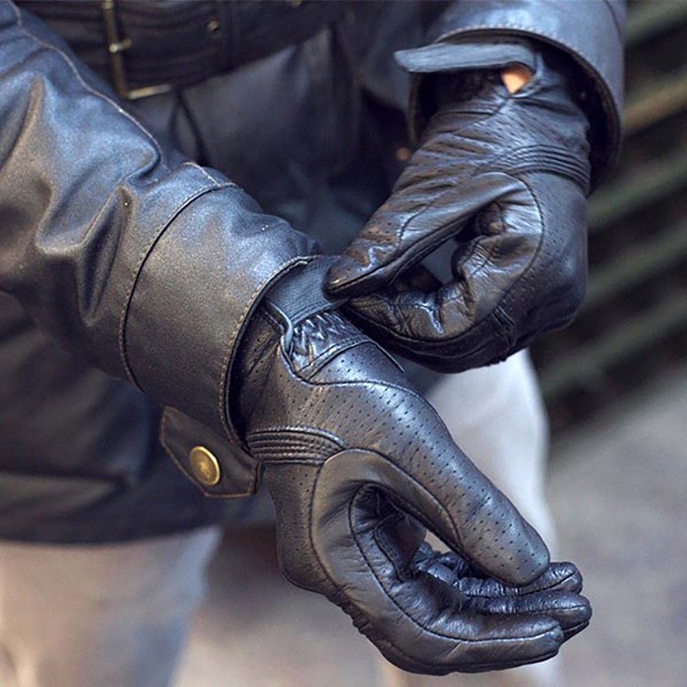 Gants Moto Moto Gants Rétro Hommes Moto Racing Gants Vélo Vélo Moto Motocross en Cuir Gant D'équitation Écran Tactile Gant Moto(L)
